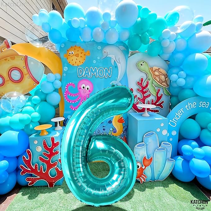 KatchOn, Giant Teal Blue Number 6 Balloon - Image 6