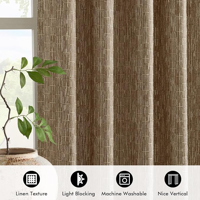 MIULEE Patterned Farmhouse Linen Curtains, Back Tab - Image 4