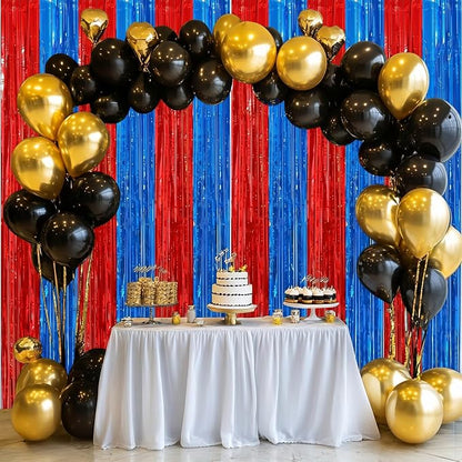 2Pack Red Blue Metallic Tinsel Foil Fringe Curtains, Tinsel Curtain Backdrop - Image 7