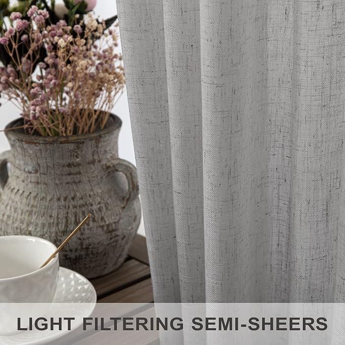 Pitalk Grey Linen Curtains 5 FT Wide by 84 Inch Length - Image 4
