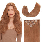 GOO GOO Clip in Hair Extensions Real Human Hair, Remy Human Hair Extensions Clip ins for Women, Natural Human Hair, 14inch 120g 7 Pcs, #330 Cinnamon Terra Copper