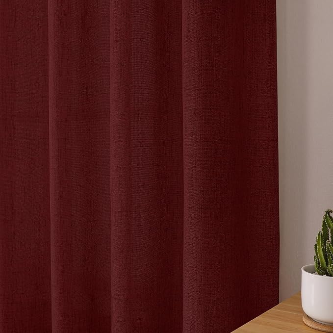 Tollpiz Linen Curtain Bedroom Rod Pocket Semi Sheer Curtains Burlap Light - Image 8