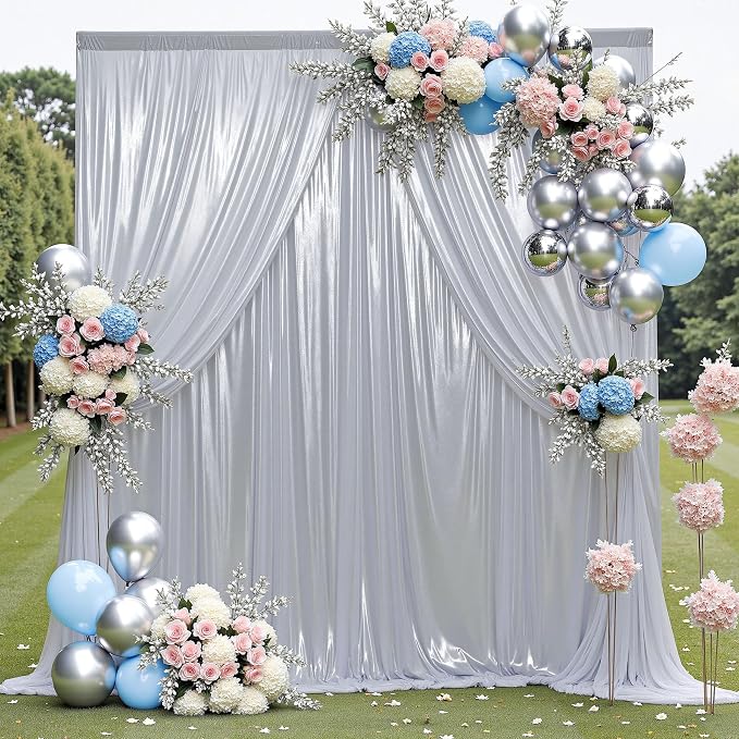 10ftx10ft Sequin Silver Backdrop Curtain Panels - Image 6