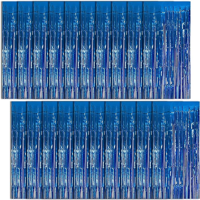 20 Pack Foil Curtain Backdrop Blue Metallic Tinsel Foil Fringe Curtains Photo by KEJ