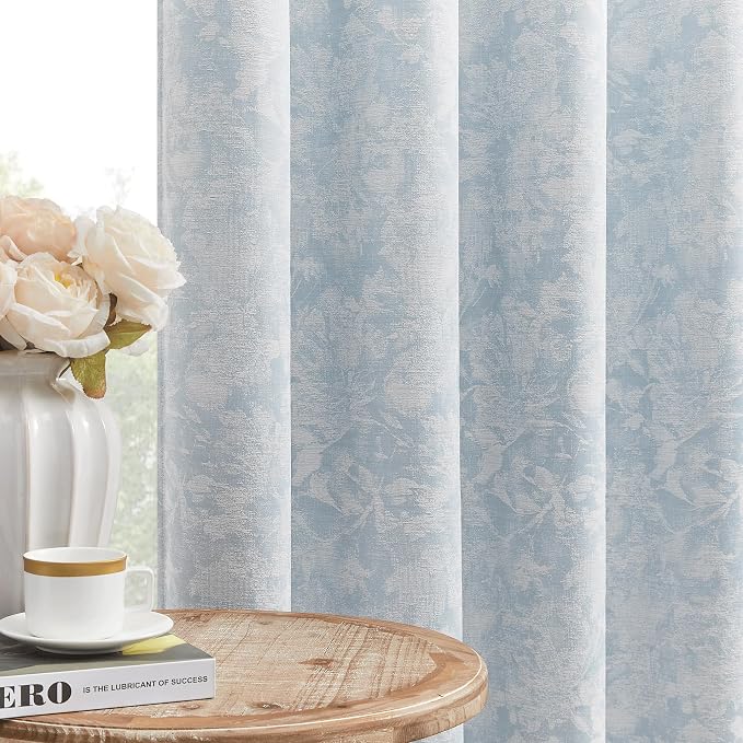 Beauoop Blue Floral Jacquard Blackout Curtains by Beauoop