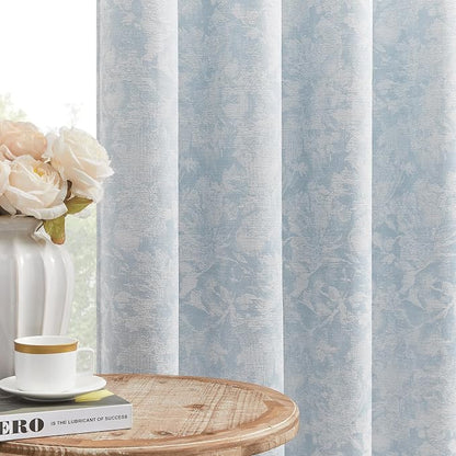 Beauoop Blue Floral Jacquard Blackout Curtains 90 Inches Long 2 Panels by Beauoop