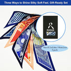 Skinny Scarf 3 Pack for Women – Bag Scarf, Silk Hair Scarves (Original Prints, Premium Twill, 3 Designs)