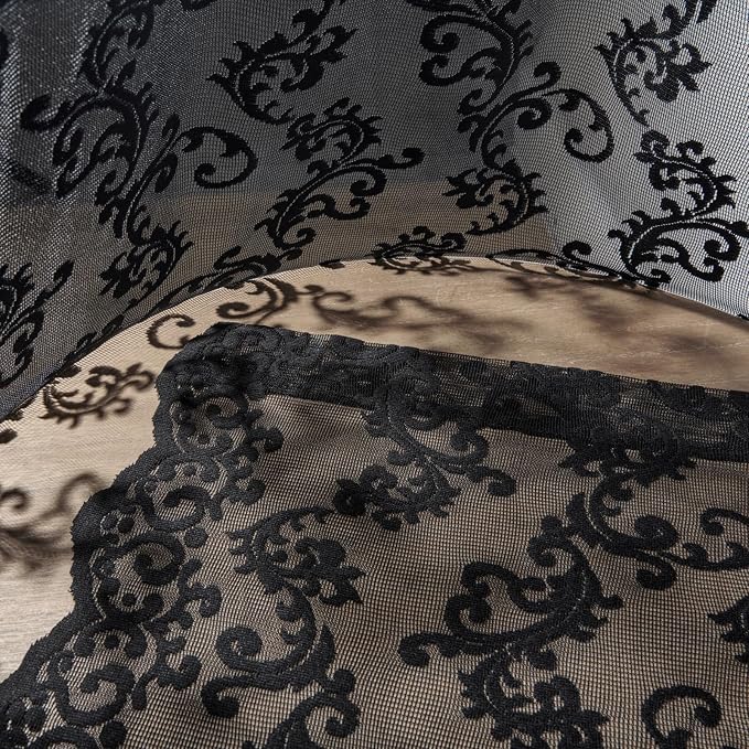 Black Lace Curtains 63 Inch Length 2 Panels set Gothic Paisley Sheer Curtains - Image 7