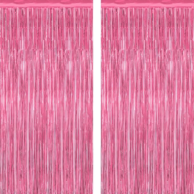 2 Pack Pink Party Decorations, 3.28 FT x 7.05 FT Pink Backdrop, Metallic Tinsel by ZATAYE