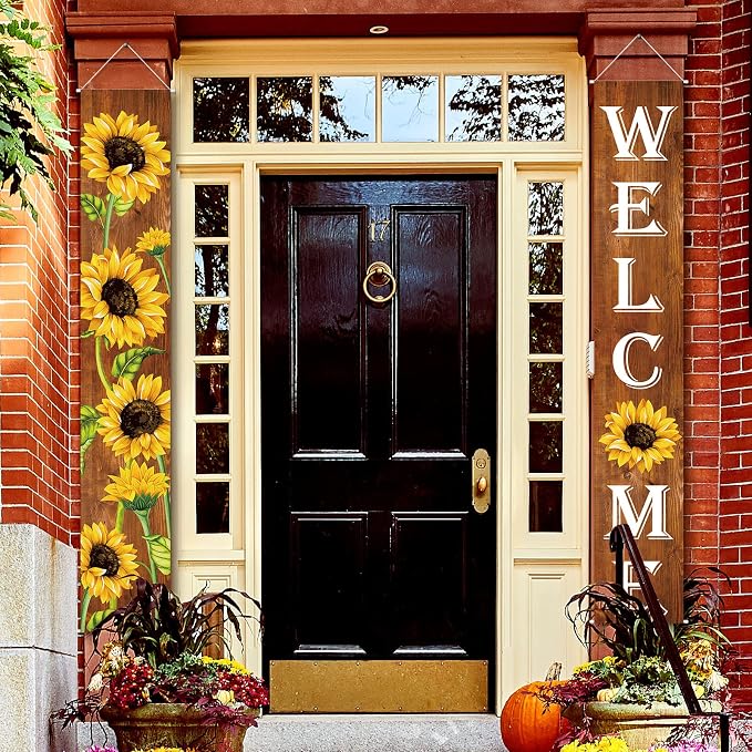 Tatuo Sunflower Welcome Hanging Banners Summer Porch Banners Flags Spring Door - Image 4