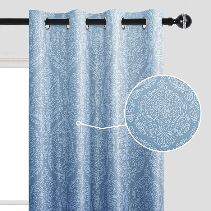DWCN 100% Blackout Curtains for Bedroom 96 Inch Long-Damask Patterned Ombre - Image 2