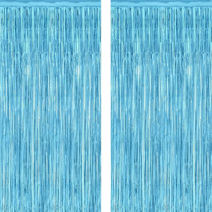 2 Pack Backdrop Curtains, 3.28 Feet x 7.05 Feet Sky Blue Foil Tinsel, Metallic by ZATAYE