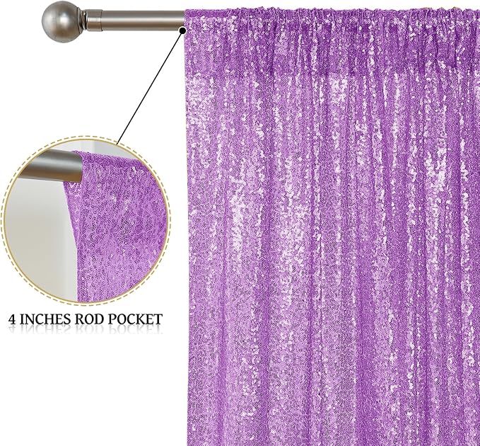 Sugargirl Lavender Purple Sequin Backdrop Curtain 4 Panels 2FTx8FT Glitter - Image 4