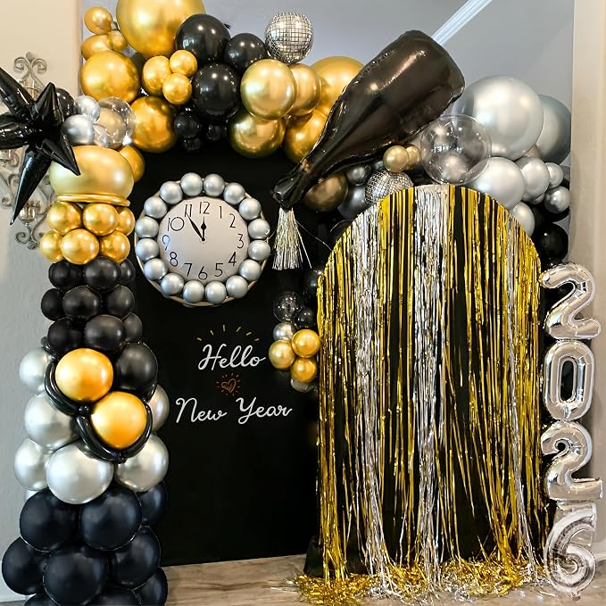 Black and Gold Balloons Set, 12 Inch Black Gold Silver Balloon New Year Eve - Image 9