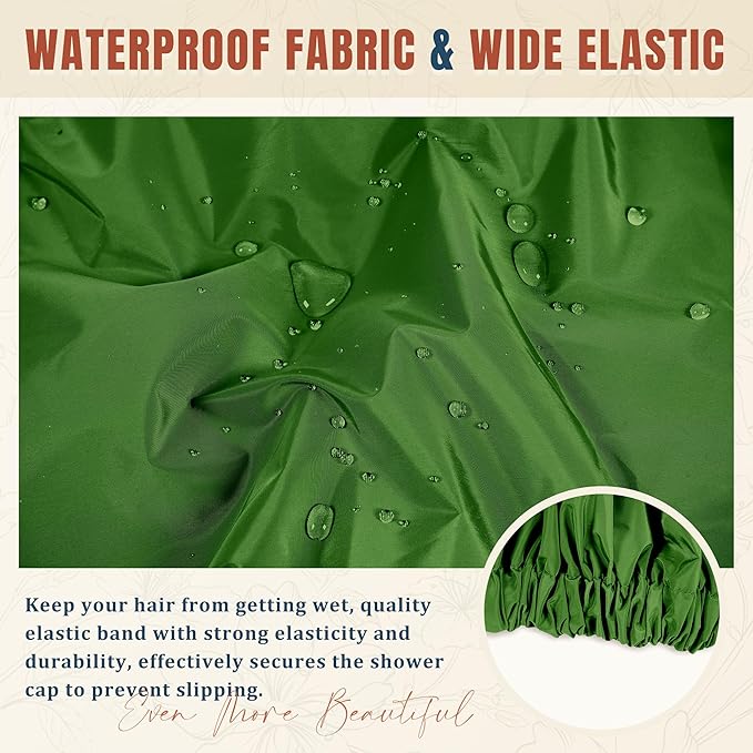 Reusable Shower Cap for Women, Stylish Large Waterproof Shower Bonnet Washable Wide Elastic Band Hair Cap for Long Hair, Braids Bath Hat(Sage)