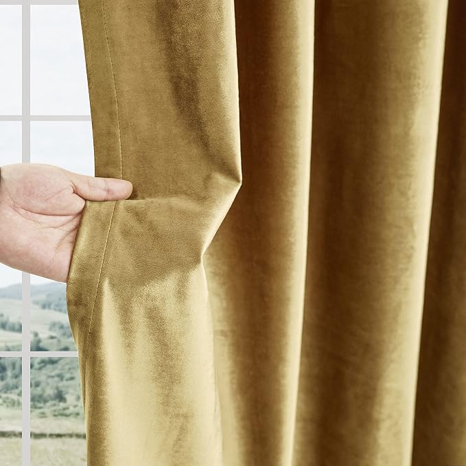 BULBUL Velvet Gold Blackout Curtains 96 inch Long - Image 7