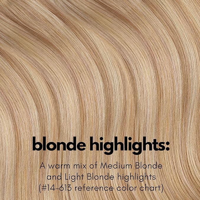 Irresistible Me Real Human Hair Extensions Clip Ins – 100% Human Hair Clip In Extensions for Length & Volume – Invisible Extension – Heat Resistant & Dyeable – Blonde Highlights, 14 Inches