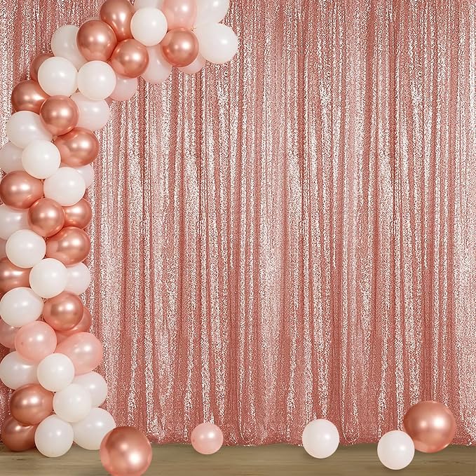 Sugargirl Rose Gold Sequin Backdrop Curtain 4FTx8FT Glitter Rose Gold by Sugargirl