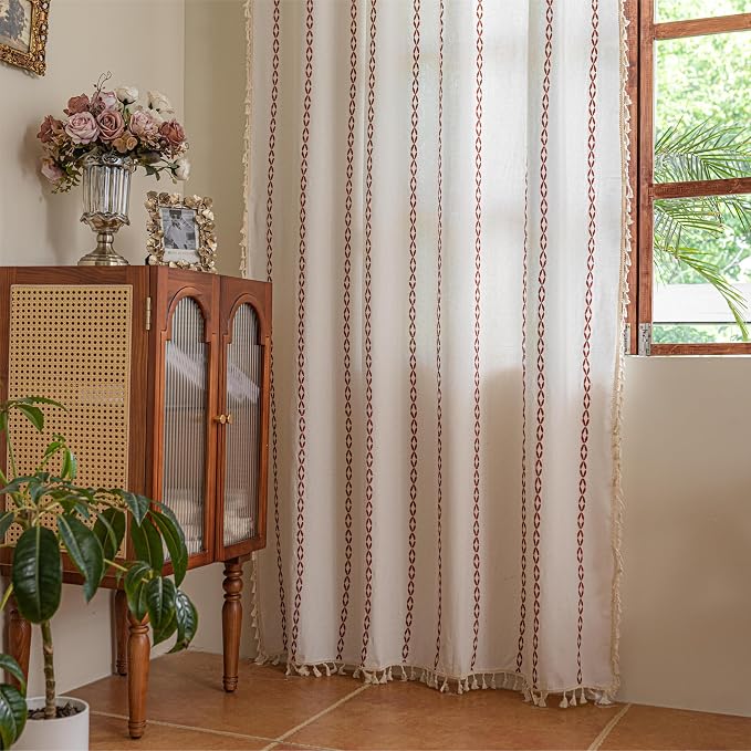 Sutuo Home White and Terracotta Boho Curtains - Image 6
