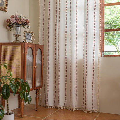 Sutuo Home White and Terracotta Boho Curtains - Image 6