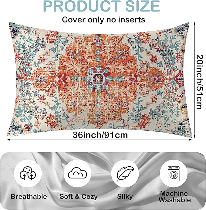 Satin Pillowcase 1 Pack-Boho Vintage Silky Pillow Cover for Hair and Skin,King Size 20x36 Inch Soft Cooling Printed Pillow Cases with Hidden Zipper,Gifts for Women Men