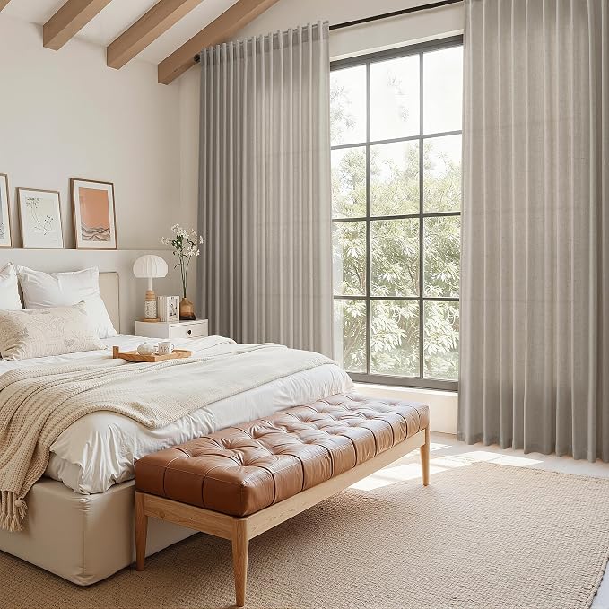 Grey Beige Linen Curtains 96 Inches Long - Image 7