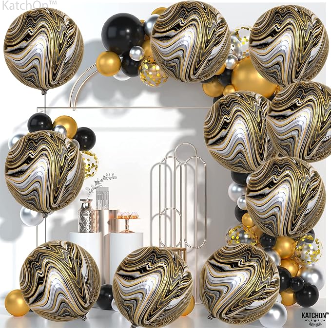 KatchOn, 4D Black and Gold Marble Balloons - Image 8