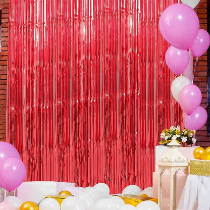Crosize 2 Pack Red Party Streamers Backdrop, 3.3 x 9.9 ft | Tinsel Foil Fringe - Image 6