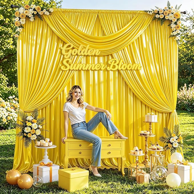 20x10ft Yellow Gold Glitter Backdrop Curtain - Image 6
