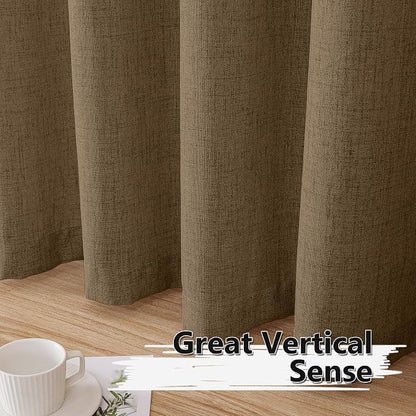 Tollpiz Short Linen Curtain Bedroom Rod Pocket Semi Sheer Curtains Burlap Light - Image 4
