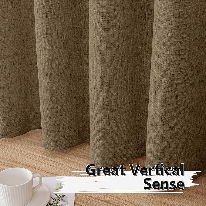 Tollpiz Linen Curtains Living Room Rod Pocket Semi Sheer Curtain Burlap Light - Image 4