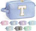 YOOLIFE Teacher Appreciation Gifts for Women - Personalized Birthday Gifts Idea for Women Teacher Best Friend Mom Bridesmaid, Large Initial Blue Makeup Bag, Cosmetic Toiletry Bag Case Make Up Pouch T