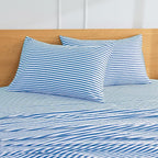 JELLYMONI 100% Natural Cotton Striped King Pillowcases Set, 2 Pack White and Blue Stripes Pattern Printed Pillow Covers with Envelope Closure(Pillows are not Included)