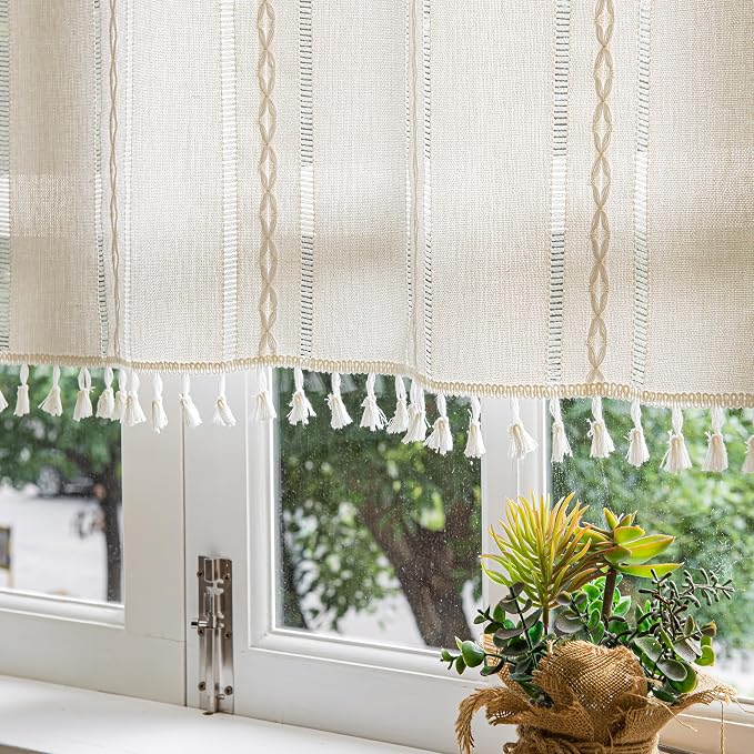 Sutuo Home Ivory Boho Curtain 52W x 36L inch White Striped Light Filtering - Image 8