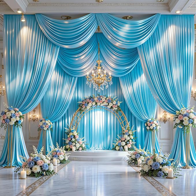 20x10ft Sky Blue Glitter Backdrop Curtain - Image 3