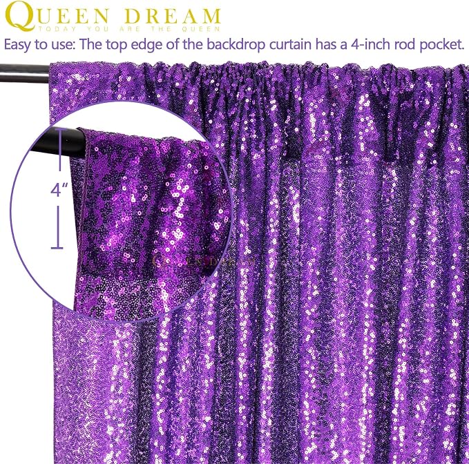 Purple Sequin Backdrop 8ft x 8ft Glitter Party Backdrop Curtains | Glitter - Image 3