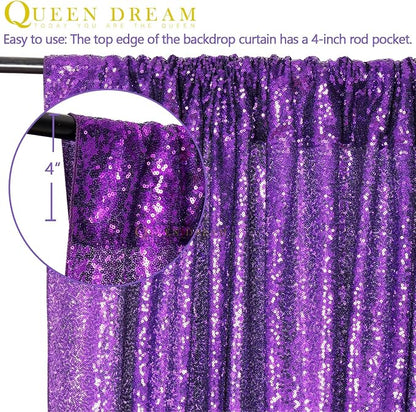 Purple Sequin Backdrop 8ft x 8ft Glitter Party Backdrop Curtains | Glitter - Image 3