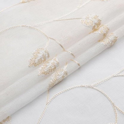 Beige Sheer Curtains Decorative Embroidered Leaf 96 Inches Long | Light - Image 5