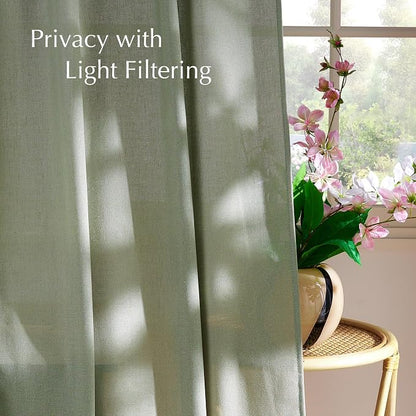 NICETOWN Thick Linen Greyish Green Curtains - Image 3