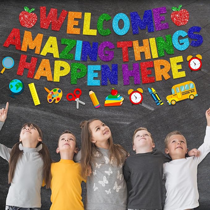 Welcome Amazing Things Happen Here Banner, Welcome Back Banner School - Image 4
