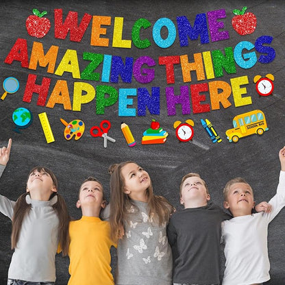 Welcome Amazing Things Happen Here Banner, Welcome Back Banner School - Image 4