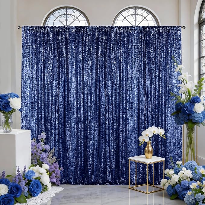 Sugargirl Navy Sequin Backdrop Curtain 3 Panels 2FTx8FT Glitter Navy Background - Image 8