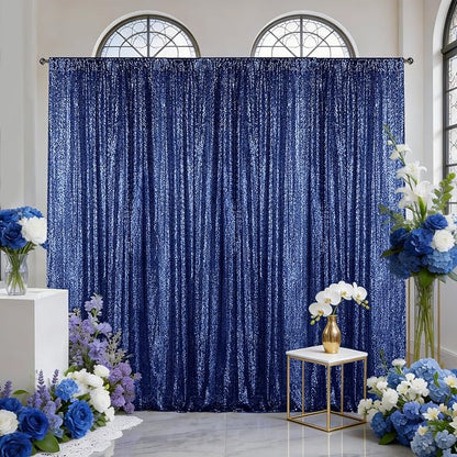 Sugargirl Navy Sequin Backdrop Curtain 4 Panels 2FTx8FT Glitter Navy Background - Image 2