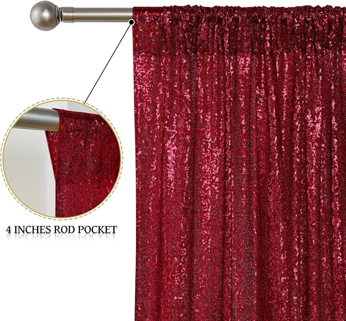 Sugargirl Burgundy Sequin Backdrop Curtain 4FTx8FT Glitter Burgundy Background - Image 5