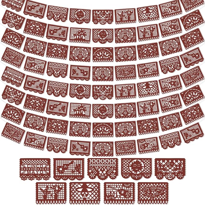 Boao 4 Packs 60 ft Mexican Party Decorations Fiesta Banner Plastic Papel Picado by Boao