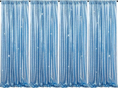 Baby Blue Sequin Backdrop Curtains 4 Pcs 2ftx8ft Glitter Shimmer Fabric | by B-COOL