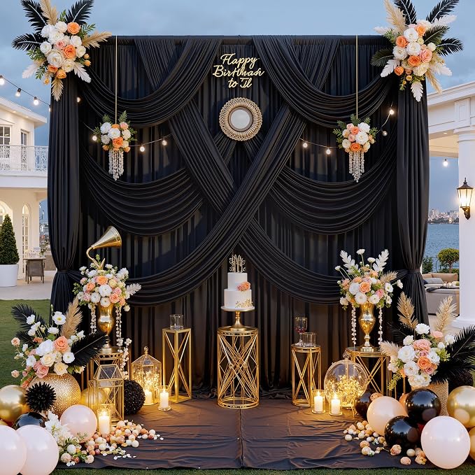 50 ft x 8 ft Black Backdrop Curtain - Image 2