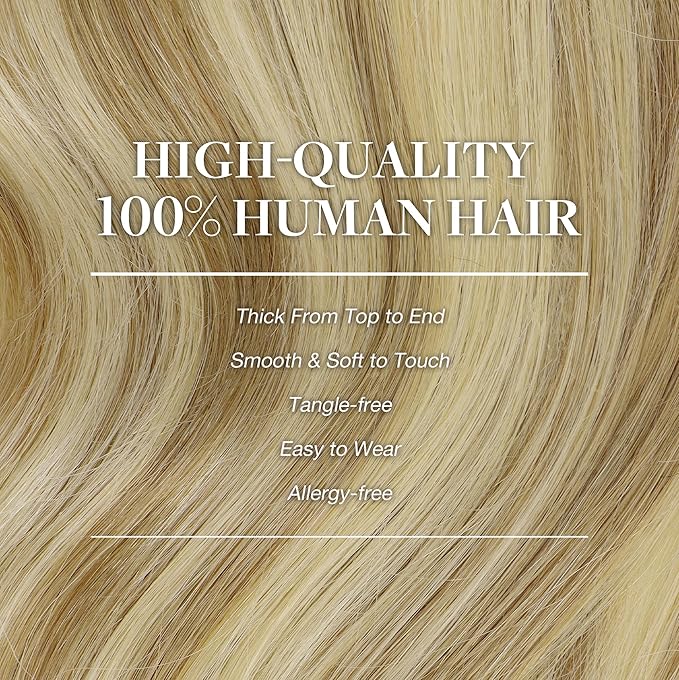 GOO GOO Clip in Hair Extensions Real Human Hair, Remy Human Hair Extensions Clip ins for Women, Natural Human Hair, 14inch 120g 7Pcs, 16/22 Light Blonde Highlighted Golden Blonde