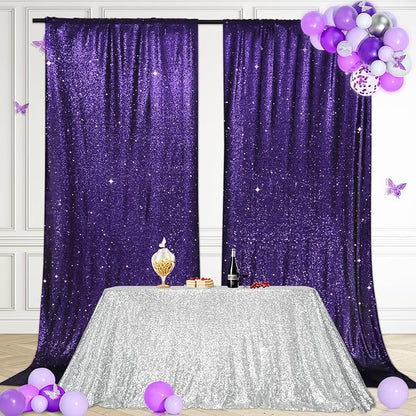 PartyDelight Purple Sequin Backdrop Curtains 5x10ft 2 Sparkly Panels | 4 Inch - Image 4