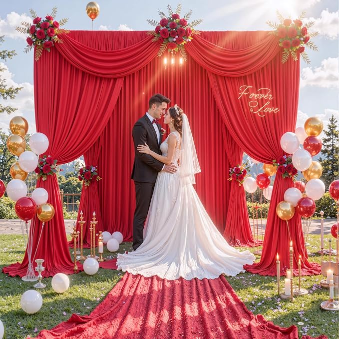 40ft x 10ft Wrinkle Free Red Backdrop Curtains - Image 3
